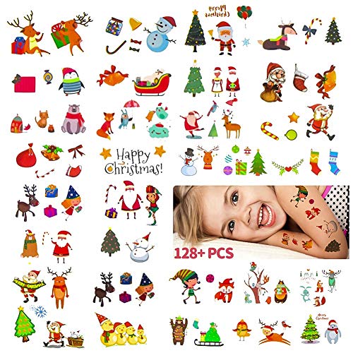 Christmas Temporary Tattoos Stickers,Christmas Decorations with Santa Claus Christmas Tree Socks Reindeer Gift Bags for Kids Christmas Party,Fun Christmas Holiday Tattoo for Kids(10 sheet)