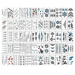 Temporary Tattoo Stickers Various Designs Removable Waterproof Temporary Tattoos Body Art Sticker Sheet Paper 60 Sheets (Wings, Letters, Stars, Queen, Cats, Totem, Cardiogram hot Etc)