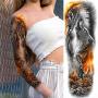 Rejaski 9 Sheets Gladiator Wolf King Full Arm Temporary Tattoo Sleeves For Men Women Extra Long Gold Tribal Knight Warrior Temp Tattoos Lion Totem Body Art Arm Sleeve Realistic Fake Tattoo Stickers