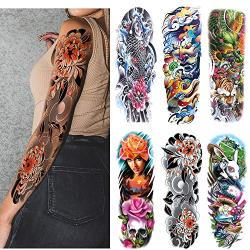 Leoars Extra Large Sleeve Temporary Tattoos, Full Arm Tattoo Sleeves, Fake Sleeve Tattoo Stickers for Men Women, 6-Sheet