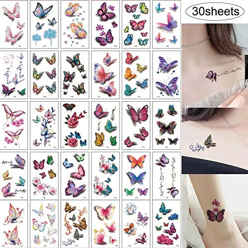 30 Sheets Butterfly Temporary Tattoos 3D Beautiful Butterfly Design Small Art Tattoo Stickers Sexy Waterproof Butterflies Fake Tattoo for Women Men Girls Kids Body Art Decorations Halloween Gift 30 Sheets Butterfly Temporary Tattoos 3D Beautiful Butterfly Design Small Art Tattoo Stickers Sexy Waterproof Butterflies Fake Tattoo for Women Men Girls Kids Body Art Decorations Halloween Gift