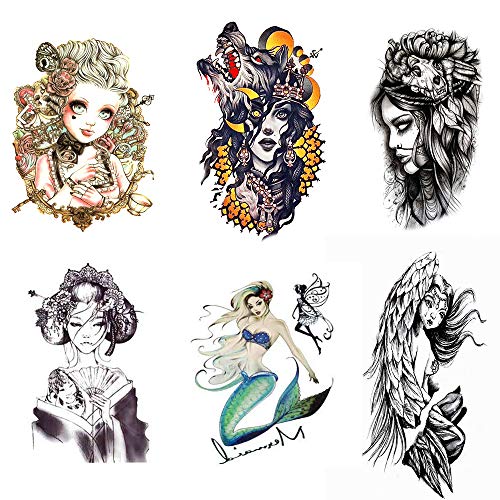 Pinkiou Full Arm Sticker Women Sexy Temporary Tattoo Sticker Waterproof Fake Body Art Sticker (6 sheets)