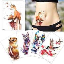 5 Sheets Watercolor Drawing Animal Body Tattoo Temporary Leg Back Art Sticker DIY