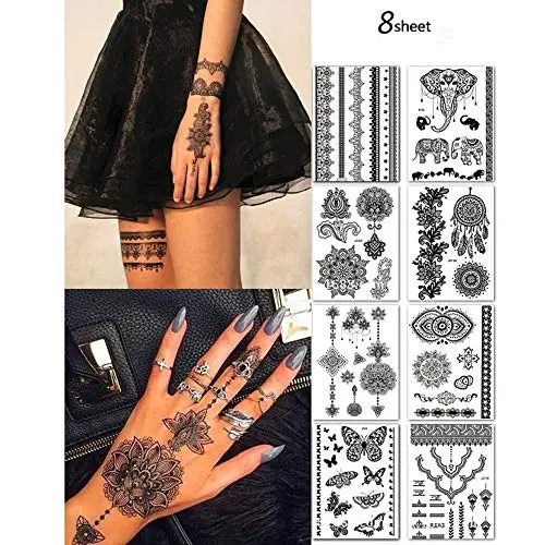 8 Sheets Temporary Tattoo Stickers Lace Sexy Body Waterproof Tattoo stickers Women Wedding Party 8 Sheets Temporary Tattoo Stickers Lace Sexy Body Waterproof Tattoo stickers Women Wedding Party