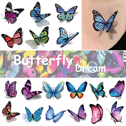 Ooopsi Butterfly Tattoos for Kids Womens - 110 Pcs 3D Tattoos, Colorful Body Art Temporary Tattoos, Butterfly Party Favors