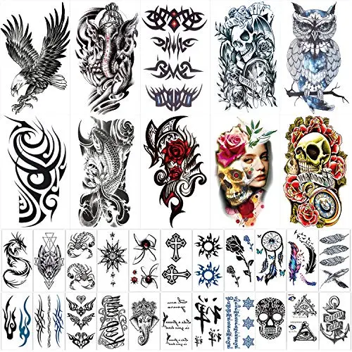 42 Sheets Temporary Tattoos Stickers (Include 10 Sheets Large Stickers), Fake Body Arm Chest Shoulder Tattoos for Men and Women 42 Sheets Temporary Tattoos Stickers (Include 10 Sheets Large Stickers), Fake Body Arm Chest Shoulder Tattoos for Men and Women