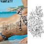 VANTATY 9 Sheets Charm Peony Rose Flower Temporary Tattoos for Women Body Art Blossoms Painting Washable Tattoo Stickers Fake Jewels Bracelet Design Forearm Tatoos for Adults Girls Wrist Arm