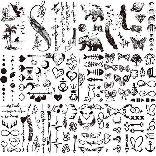 18 Sheets Fake Black Tiny Temporary Tattoos Body Stickers Hand Neck Wrist Art Fashion