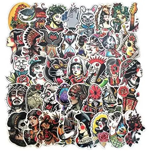 50-Pcs PVC Stickers Vinyl Old School Tattoo Laptop Car Decals Waterproof Sunlight-Proof Durable for Cars Motorbikes Luggage Skateboard Decor 50-Pcs PVC Stickers Vinyl Old School Tattoo Laptop Car Decals Waterproof Sunlight-Proof Durable for Cars Motorbikes Luggage Skateboard Decor