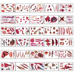 Halloween Zombie Scars Tattoos with Fake Scar Bloody Costume Makeup Halloween Decoration Terror Wound Scary Blood Injury Sticker (30 Sheets)