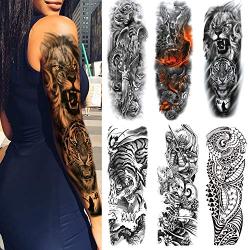 Leoars Extra Temporary Tattoo Black Tattoo Full Arm Sleeve Temporary Tattoo Stickers Body Atr for Man Women, 6-Sheet