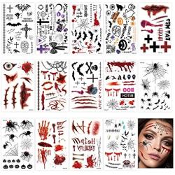 NiceGoods Halloween Scar Temporary Tattoos Realistic Blood Wound Spider Tattoo Sticker Waterproof Zombie Makeup Prank Props 14 Sheets