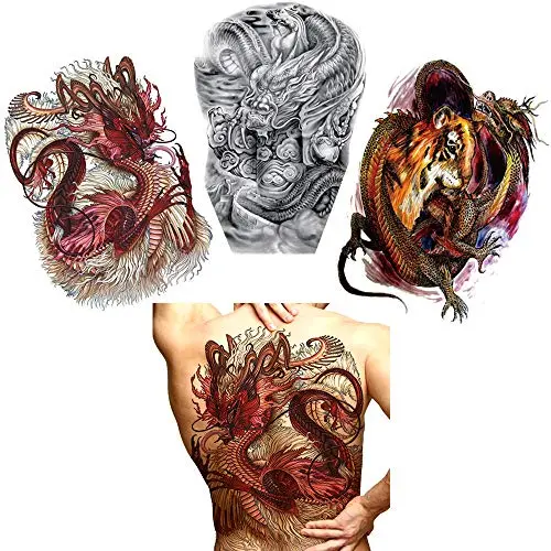 3 Sheets Big Large Full Back Chest Tattoo Sticker Temporary Dragon Decal for Women Men 3 Sheets Big Large Full Back Chest Tattoo Sticker Temporary Dragon Decal for Women Men