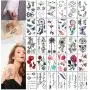 YAKAGO 30 Sheets Temporary Tattoos For Women Girls Flower Words Feather Butterfly Waterproof Fake Tattoo Stickers YAKAGO 30 Sheets Temporary Tattoos For Women Girls Flower Words Feather Butterfly Waterproof Fake Tattoo Stickers