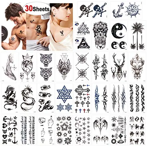 Konsait Temporary Tattoos for Adult Men Women Kids(30 Sheets), Waterproof Temporary Tattoo Fake Tattoos Body Art Sticker Hand Neck Wrist Cover Up Set, Dragon Anchor Scorpion Wolf Graphic Elk Konsait Temporary Tattoos for Adult Men Women Kids(30 Sheets), Waterproof Temporary Tattoo Fake Tattoos Body Art Sticker Hand Neck Wrist Cover Up Set, Dragon Anchor Scorpion Wolf Graphic Elk