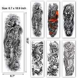 Leoars Extra Temporary Tattoo Black Tattoo Full Arm Sleeve Temporary Tattoo Stickers Body Atr for Man Women, 6-Sheet