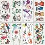 Temporary Tattoos Animal Mermaid Panda Birds Flamingo Cats for Women Tattoo Stickers for Girls Arms Legs Shoulder Back Waterproofing 8 Sheets (style 4)