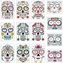 COKOHAPPY Halloween Temporary Face Tattoos Makeup Kit (13 Pack), Day of the Dead Sugar Skull Floral Black Skeleton Web Red Roses Full Face Mask Stickers Tattoo Families Party Supplies