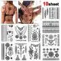 Konsait 10 Sheets Henna Temporary Tattoo Black Art Stickers Lace Mehndi Body Transfers Tattoo for Women Adult Girls for Festival Party Konsait 10 Sheets Henna Temporary Tattoo Black Art Stickers Lace Mehndi Body Transfers Tattoo for Women Adult Girls for Festival Party