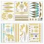 Metallic Temporary Tattoos for Women Teens Girls 6 Sheets Gold Silver Flash Designs Temporary Tattoos - Color Flash Fake Waterproof Tattoo Stickers