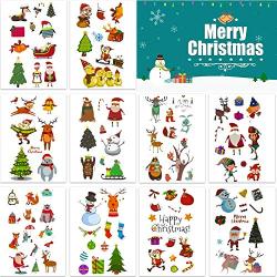 Christmas Temporary Tattoos Stickers,Christmas Decorations with Santa Claus Christmas Tree Socks Reindeer Gift Bags for Kids Christmas Party,Fun Christmas Holiday Tattoo for Kids(10 sheet)