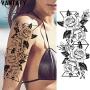 VANTATY 10 Sheets 3D Big Rose Peony Flower Girls Temporary Tattoos For Women Waterproof Black Tattoo Stickers 3D Blossom Lady Shoulder Tatoos Leaf DIY Costom Sexy Arm Chains Pattern.