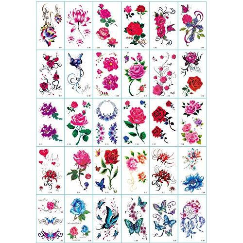 30 Sheets Temporary Tattoos, Removable Waterproof Temporary Tattoos Body Art Sticker for Adults Kids Women Men