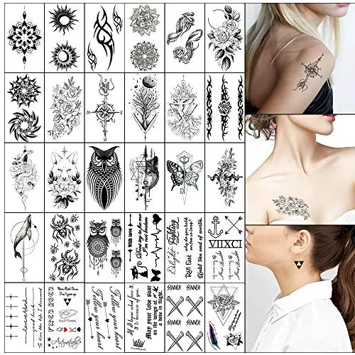 Temporary Tattoos Black Fake Tattoo Stickers Words Flowers Tree Owl Body Hand Neck Wrist Art Fashion Tattoos Removable Waterproofing 30 Sheets (color 4) Temporary Tattoos Black Fake Tattoo Stickers Words Flowers Tree Owl Body Hand Neck Wrist Art Fashion Tattoos Removable Waterproofing 30 Sheets (color 4)