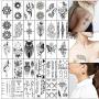 Temporary Tattoos Black Fake Tattoo Stickers Words Flowers Tree Owl Body Hand Neck Wrist Art Fashion Tattoos Removable Waterproofing 30 Sheets (color 4)