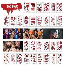 Halloween Temporary Tattoos - Innoo Tech Halloween Scar Tattoo, 30 Sheet Halloween Tattoo Stickers with Fake Bloody Scar Wound Injury Body Stickers Waterproof for Halloween Cosplay Party