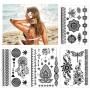 Konsait 10 Sheets Henna Temporary Tattoo Black Art Stickers Lace Mehndi Body Transfers Tattoo for Women Adult Girls for Festival Party