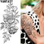 VANTATY 10 Sheets 3D Big Rose Peony Flower Girls Temporary Tattoos For Women Waterproof Black Tattoo Stickers 3D Blossom Lady Shoulder Tatoos Leaf DIY Costom Sexy Arm Chains Pattern.