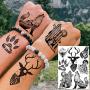 6 Sheets FANRUI Small Black Animals Temporary Tattoos For Women Kids Men Cute Geometric Mountain Forest Custom Lion Moon Star Fake Tattoo Sticker Waterproof Arm Children Tiny Hands Face Temp Tatoo Paw