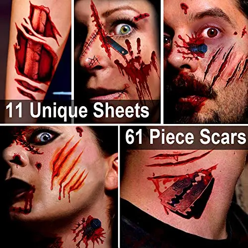 Zombie Makeup,Halloween Makeup,11 Unique Sheets,Fake Blood,Scar Tattoo,Halloween Tattoos Fake Blood Makeup Vampire Makeup, Enjoy Halloween Makeup Kit Zombie Tattoos,11 Sheets,61 Pics Fake Scars Cuts Zombie Makeup,Halloween Makeup,11 Unique Sheets,Fake Blood,Scar Tattoo,Halloween Tattoos Fake Blood Makeup Vampire Makeup, Enjoy Halloween Makeup Kit Zombie Tattoos,11 Sheets,61 Pics Fake Scars Cuts
