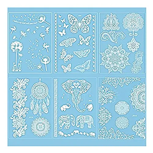 Pinkiou Henna Tattoo Stickers Lace Mehendi Temporary Tattoos for Maverick Women Teens Girls Metallic Tattooing Pack of 6 (white)