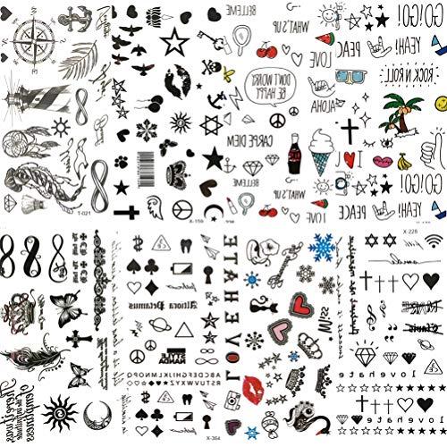 COKTAK 8 Pieces/Lot Small Sexy Lips Leaf Black Cartoon Temporary Tattoo For Kids Cute Star Children Tattoo Sticker Infinity Love Women Body Finger Art Waterproof Tatoos Girls Diamonds