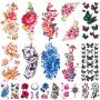 Flowers Temporary Tattoos Stickers, Roses, Butterflies and Multi-Colored Mixed Style Body Art Temporary Tattoos for Women, Girls or Kids