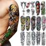 18 Pcs Full Arm Temporary Tattoo Stickers, Waterproof Temporary Tattoo,Black Body Tattoo Stickers For Women,Men,Halloween,Party,Masquerade