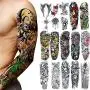18 Pcs Full Arm Temporary Tattoo Stickers, Waterproof Temporary Tattoo,Black Body Tattoo Stickers For Women,Men,Halloween,Party,Masquerade