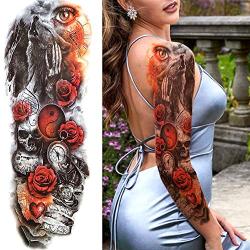 Rejaski 9 Sheets Gladiator Wolf King Full Arm Temporary Tattoo Sleeves For Men Women Extra Long Gold Tribal Knight Warrior Temp Tattoos Lion Totem Body Art Arm Sleeve Realistic Fake Tattoo Stickers