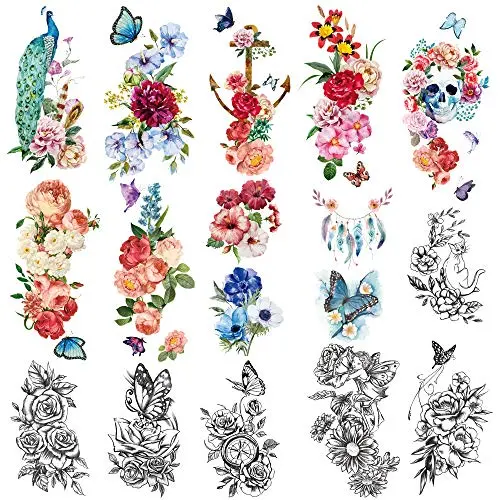 Yazhiji 15 sheets large Sexy waterproof Temporary Tattoos for Men Women Flowers Collection (19X9 CM) Yazhiji 15 sheets large Sexy waterproof Temporary Tattoos for Men Women Flowers Collection (19X9 CM)