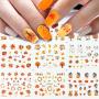 Fall Nail Art Stickers Thanksgiving Halloween Nail Art Accessories Decals 12 Sheets Autumn Maple Leaves Pumpkin Water Transfer Nail Stickers Nail Tattoos for Women Girls DIY Nail Tips Decorations