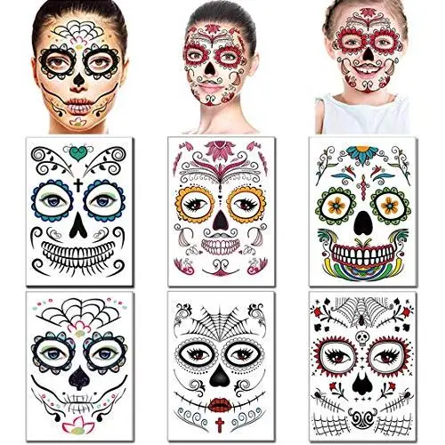 Halloween Face Tattoos Day of the Dead Stickers Sugar Skull s for Women Men Kids Face Makeup Kit Floral Skeleton Mask Tattoo Mexican Halloween Party Favor Supplies (6 Sheets) Halloween Face Tattoos Day of the Dead Stickers Sugar Skull s for Women Men Kids Face Makeup Kit Floral Skeleton Mask Tattoo Mexican Halloween Party Favor Supplies (6 Sheets)