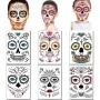 Halloween Face Tattoos Day of the Dead Stickers Sugar Skull s for Women Men Kids Face Makeup Kit Floral Skeleton Mask Tattoo Mexican Halloween Party Favor Supplies (6 Sheets)