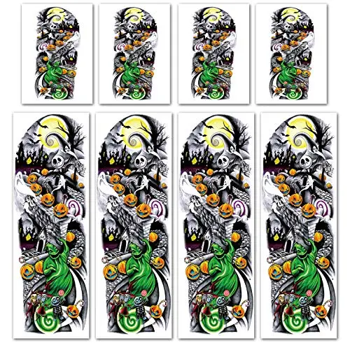 Leoars Nightmare Before Christmas Large Arm Tattoos, 4-Sheet Full Sleeve Temporary Tattoos and 4-Sheet Fake Half Arm Tattoo Stickers for Adult Women Men Kids Hallowen Party Makeup Leoars Nightmare Before Christmas Large Arm Tattoos, 4-Sheet Full Sleeve Temporary Tattoos and 4-Sheet Fake Half Arm Tattoo Stickers for Adult Women Men Kids Hallowen Party Makeup