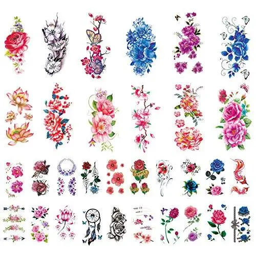 32 Sheets Flower Temporary Tattoos Stickers Lotus Cherry Blossoms Fake Tattoo 32 Sheets Flower Temporary Tattoos Stickers Lotus Cherry Blossoms Fake Tattoo