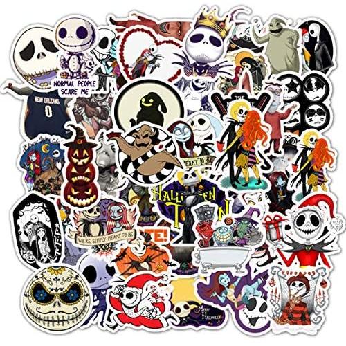 Halloween Theme Stickers Laptop Stickers The Nightmare Before Christmas and Tim Burtons Sticker Waterproof Bike Skateboard Luggage Decal Graffiti Patches Decal 50 PCS