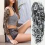 Kotbs 6 Sheets Full Arm Temporary Tattoo, Waterproof Extra Large Temporary Tattoos for Women Men Adults Black Skull Rose Body Art Tattoo Sticker Fake Tattoo
