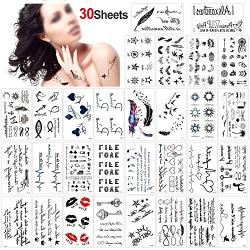 Konsait Temporary Tattoos for Adult Men Women Kids(30 Sheets), Waterproof Temporary Tattoo Fake Tattoos Body Art Sticker Hand Neck Wrist Cover Up Set