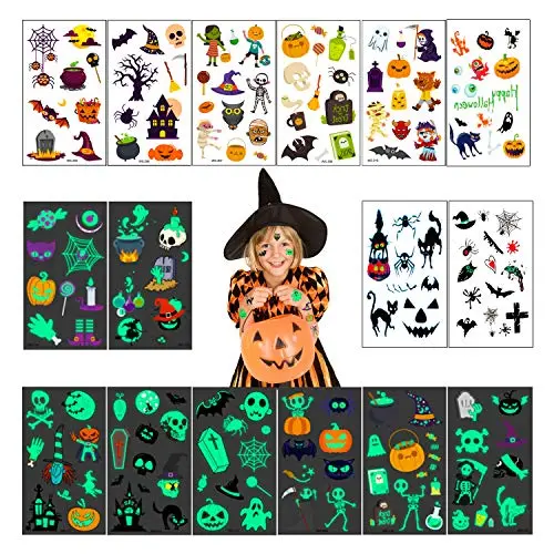Halloween Tattoos for Kids, 160 pcs Halloween Temporary Tattoos including 70 Glow in the Night or Dark Halloween Trick or Treat Ghost Monster Pumpkin Tattoos Halloween Tattoos for Kids, 160 pcs Halloween Temporary Tattoos including 70 Glow in the Night or Dark Halloween Trick or Treat Ghost Monster Pumpkin Tattoos